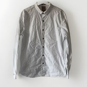 A-FRAME Men's Slim Stretch Geometric Pattern Button-Up Shirt Long‎ Sleeve L